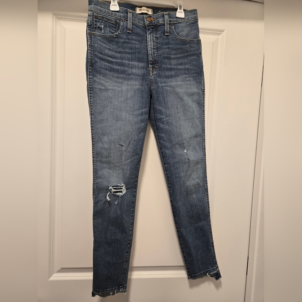 Madewell Womens High Rise Skinny Jeans Blue Distressed Denim